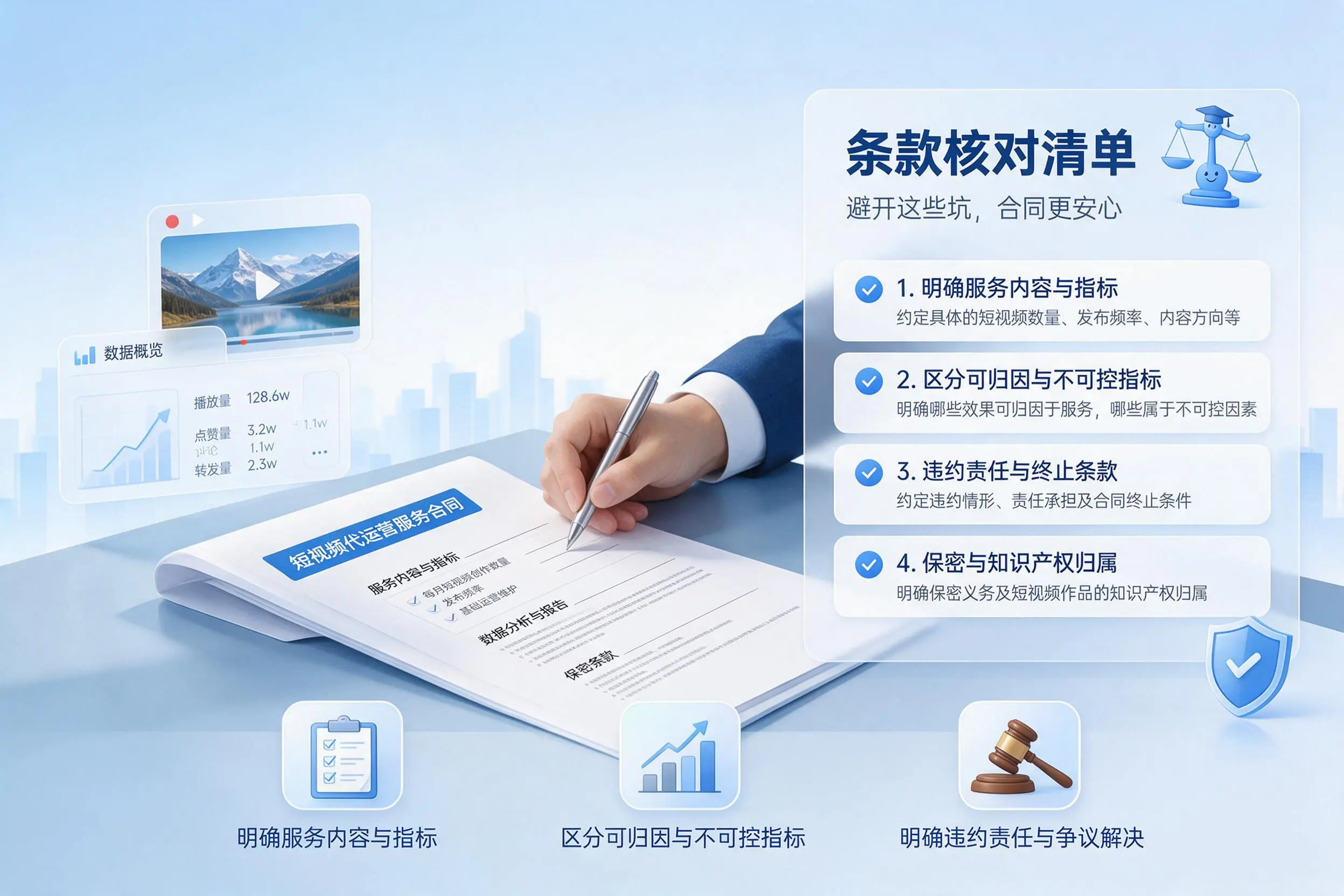 短视频代运营合同怎么签?阳泉企业条款核对与避坑要点